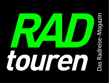 Logo Von Radtouren. Rad in grüner Schrift und Touren in weiß und beides auf schwarzem Hintergrund.