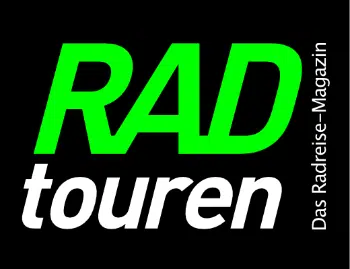 Logo Von Radtouren. Rad in grüner Schrift und Touren in weiß und beides auf schwarzem Hintergrund.